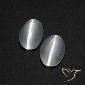 Sillimanite Cat's Eye Gemstones in 8 x 5.5 mm Size for Sale, Sillimanite Cat's Eye Stones in Clear White Color