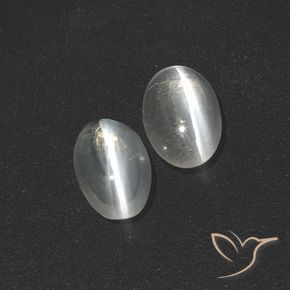 1.89 ctw White Sillimanite Cat's Eye Stones, Natural Sillimanite Cat's Eye in Oval Cabochon Shape for Sale