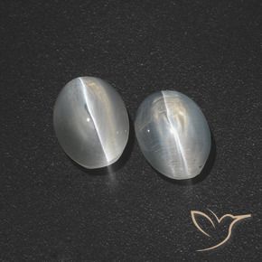 Sillimanite Cat's Eye Gemstones in 7 x 5 mm (calibrated) Size for Sale, Sillimanite Cat's Eye Stones in Clear White Color