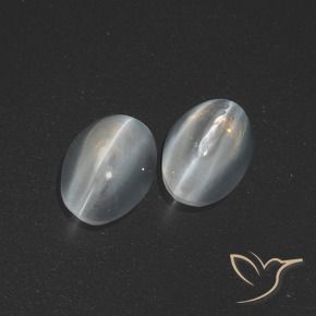2.53 ctw White Sillimanite Cat's Eye Stones, Natural Sillimanite Cat's Eye in Oval Cabochon Shape for Sale