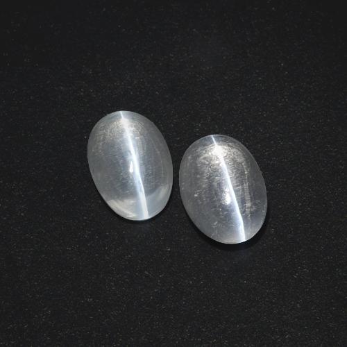 Clear White Sillimanite Cat's Eye Gem - 1ct Oval Cabochon (ID: 410071)
