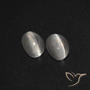 Sillimanite Cat's Eye Gemstones in 7.2 x 5.3 mm Size for Sale, Sillimanite Cat's Eye Stones in Clear White Color