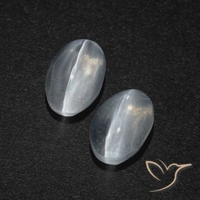 Sillimanite Cat's Eye Gemstones in 7.1 x 4.7 mm Size for Sale, Sillimanite Cat's Eye Stones in Clear White Color