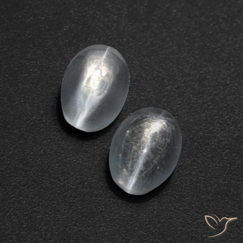 Sillimanite Cat's Eye Gemstones in 7.1 x 4.8 mm Size for Sale, Sillimanite Cat's Eye Stones in Clear White Color