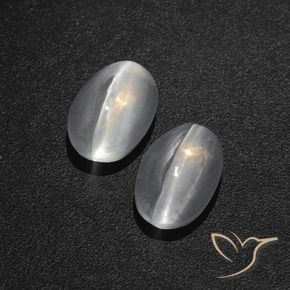 Sillimanite Cat's Eye Gemstones in 7.9 x 5.2 mm Size for Sale, Sillimanite Cat's Eye Stones in Clear White Color