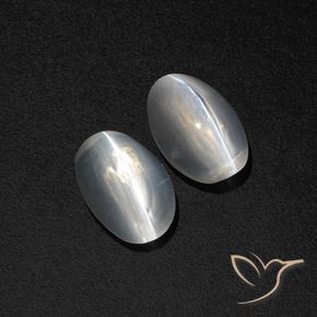 2.44 ctw White Sillimanite Cat's Eye Stones, Natural Sillimanite Cat's Eye in Oval Cabochon Shape for Sale