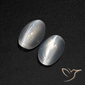Sillimanite Cat's Eye Gemstones in 7.7 x 5.2 mm Size for Sale, Sillimanite Cat's Eye Stones in Clear White Color