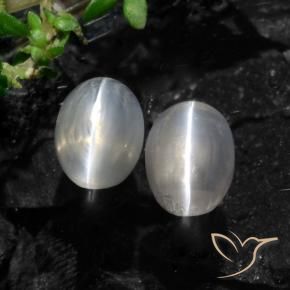 Sillimanite Cat's Eye Gemstones in 7.5 x 5.3 mm Size for Sale, Sillimanite Cat's Eye Stones in Very Light Grey Color