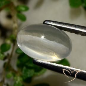 Sillimanite Cat's Eye Gemstone in 7.9 x 5.2 mm Size for Sale, Sillimanite Cat's Eye Stone in Very Light Grey Color