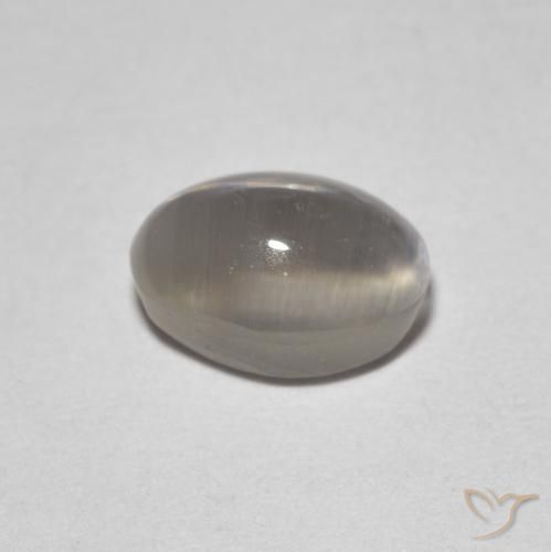 Sillimanite Cat's Eye Gemstone in 7.7 x 5.4 mm Size for Sale, Sillimanite Cat's Eye Stone in Very Light Grey Color