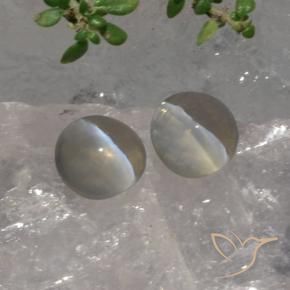 Sillimanite Cat's Eye Gemstones in 6.9 x 6.7 mm Size for Sale, Sillimanite Cat's Eye Stones in Very Light Grey Color
