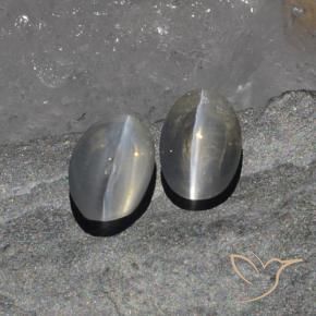 Sillimanite Cat's Eye Gemstones in 6.6 x 4.6 mm Size for Sale, Sillimanite Cat's Eye Stones in Very Light Grey Color
