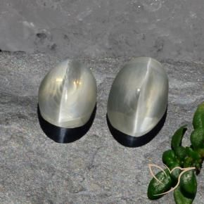 2.94 ctw White Sillimanite Cat's Eye Stones, Natural Sillimanite Cat's Eye in Oval Cabochon Shape for Sale