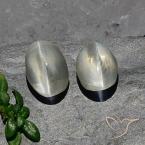 Sillimanite Cat's Eye Gemstones in 7.8 x 5.3 mm Size for Sale, Sillimanite Cat's Eye Stones in Warm White Color