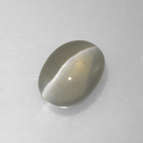 Sillimanite Cat's Eye Gemstone in 7.7 x 5.9 mm Size for Sale, Sillimanite Cat's Eye Stone in Very Light Grey Color