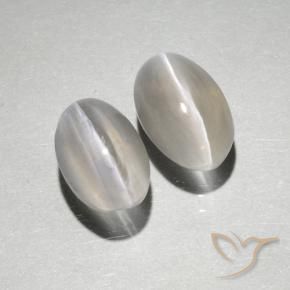 2.18 ctw White Sillimanite Cat's Eye Stones, Natural Sillimanite Cat's Eye in Oval Cabochon Shape for Sale