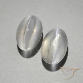 2.25 ctw White Sillimanite Cat's Eye Stones, Natural Sillimanite Cat's Eye in Oval Cabochon Shape for Sale