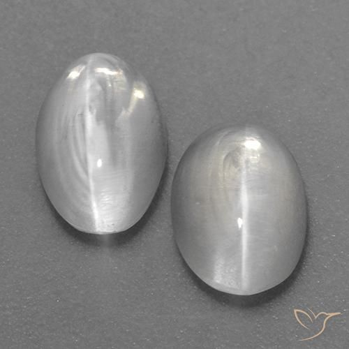 2.08 ctw White Sillimanite Cat's Eye Gemstones, Sillimanite Cat's Eye Gems in Oval Cabochon Shape for Sale.