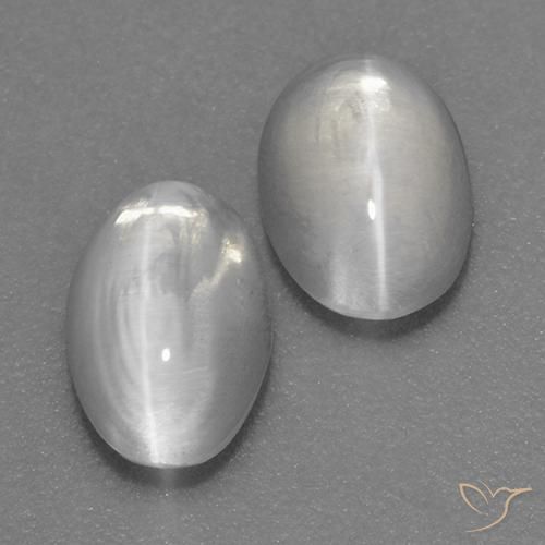 2.08 ctw White Sillimanite Cat's Eye Stones, Natural Sillimanite Cat's Eye in Oval Cabochon Shape for Sale