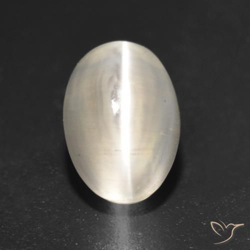 1.37ct Natural Pearl White Sillimanite Cat's Eye, Oval, Translucent