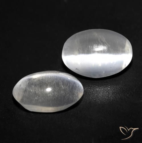 2.07 ctw White Sillimanite Cat's Eye Stones, Natural Sillimanite Cat's Eye in Oval Cabochon Shape for Sale