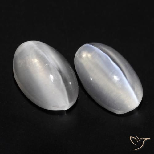 1.72 ctw White Sillimanite Cat's Eye Stones, Natural Sillimanite Cat's Eye in Oval Cabochon Shape for Sale