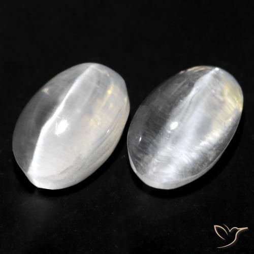 1.70 ctw White Sillimanite Cat's Eye Stones, Natural Sillimanite Cat's Eye in Oval Cabochon Shape for Sale