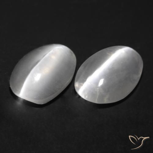 1.67 ctw White Sillimanite Cat's Eye Stones, Natural Sillimanite Cat's Eye in Oval Cabochon Shape for Sale