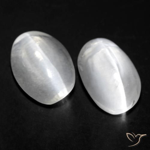 2.46 ctw White Sillimanite Cat's Eye Stones, Natural Sillimanite Cat's Eye in Oval Cabochon Shape for Sale