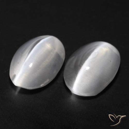 1.77 ctw White Sillimanite Cat's Eye Stones, Natural Sillimanite Cat's Eye in Oval Cabochon Shape for Sale