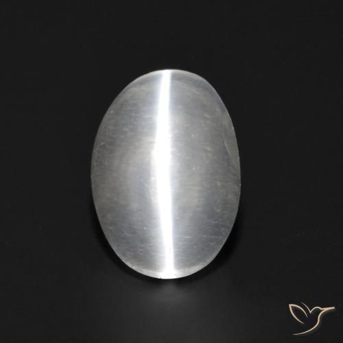 1.04 ct White Sillimanite Cat's Eye Gemstone, Sillimanite Cat's Eye Gem in Oval Cabochon Shape for Sale.