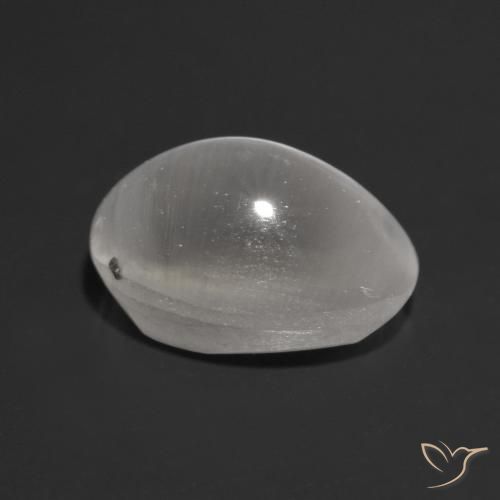 Sillimanite Cat's Eye Gemstone in 7.4 x 5.4 mm Size for Sale, Sillimanite Cat's Eye Stone in Very Light Grey Color