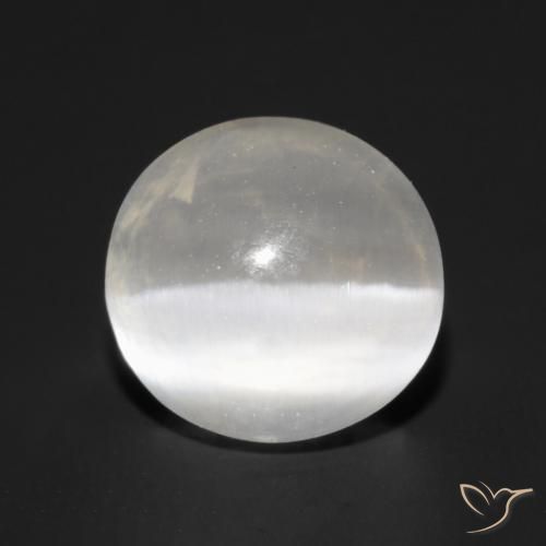 1.57 ct White Sillimanite Cat's Eye Stone, Natural Sillimanite Cat's Eye in Round Cabochon Shape for Sale