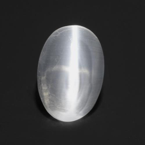 0.80 ct White Sillimanite Cat's Eye Gemstone, Sillimanite Cat's Eye Gem in Oval Cabochon Shape for Sale.