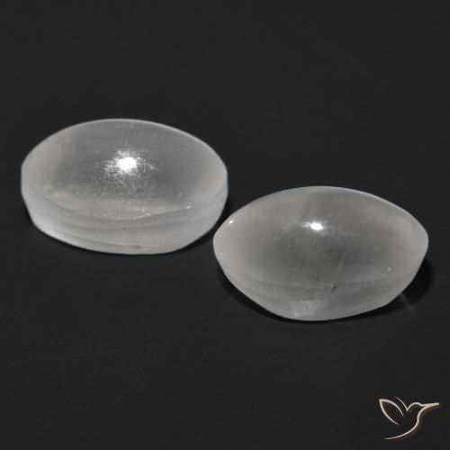 Sillimanite Cat's Eye Gemstones in 7 x 4.7 mm Size for Sale, Sillimanite Cat's Eye Stones in Very Light Grey Color