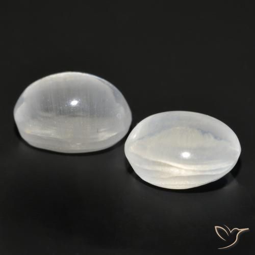 Sillimanite Cat's Eye Gemstones in 7 x 5 mm (calibrated) Size for Sale, Sillimanite Cat's Eye Stones in Very Light Grey Color