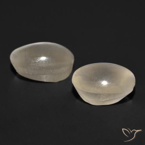 Sillimanite Cat's Eye Gemstones in 6.3 x 4.7 mm Size for Sale, Sillimanite Cat's Eye Stones in Very Light Grey Color