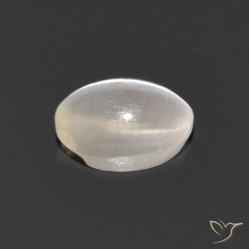 Sillimanite Cat's Eye Gemstone in 7 x 5.3 mm Size for Sale, Sillimanite Cat's Eye Stone in Very Light Grey Color