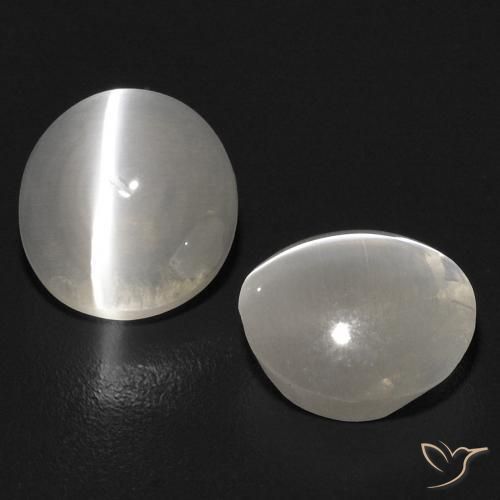 2.68 ctw White Sillimanite Cat's Eye Stones, Natural Sillimanite Cat's Eye in Oval Cabochon Shape for Sale