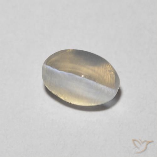 0.81 ct White Sillimanite Cat's Eye Stone, Natural Sillimanite Cat's Eye in Oval Cabochon Shape for Sale