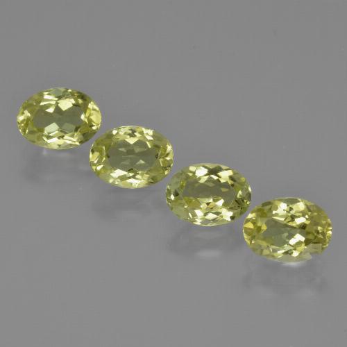 4 Stück 7 x 5,1mm ovaler Sillimanit / Set - 3,49 ct Gesamtgewicht / Durchschn. je 0,87 ct, Farbe: Mittelgelb, Mohs-Härte 6,5 - 7,5 Geeignet für den täglichen Gebrauch im Schmuck, Photo A