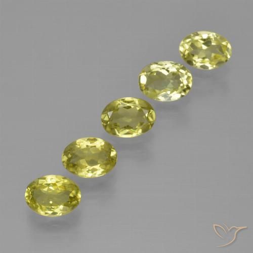 Lote de 5 piezas de Silimanita Amarillo verdoso Ovalada de Sri Lanka - Tamaño 7 x 5,1mm, peso 4,31 ct en total / promedio. 0,86 ct cada uno, dureza de Mohs 6.5 - 7.5 Adecuado para joyas de uso diario, Photo A