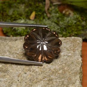 16.33 ct Brown Smoky Quartz Gemstone, Smoky Quartz Gem in Carved Flower Shape for Sale.