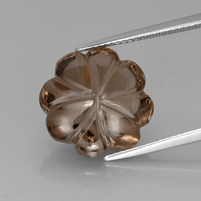 9.71 ct Brown Smoky Quartz Gemstone, Smoky Quartz Gem in Carved Flower Shape for Sale.