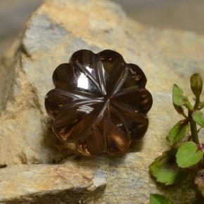 12.12 ct Brown Smoky Quartz Gemstone, Smoky Quartz Gem in Carved Flower Shape for Sale.