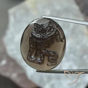28.30 ct Brown Smoky Quartz Stone, Natural Smoky Quartz in Oval Carved Cameo Shape for Sale