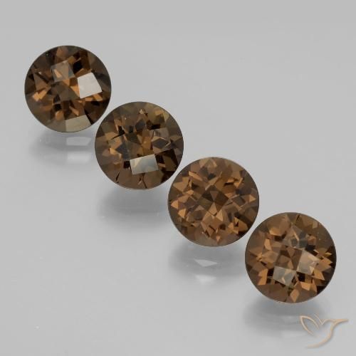 Medium Brown Smoky Quartz Gem - 1.9ct Round Checkerboard (ID: 398716)