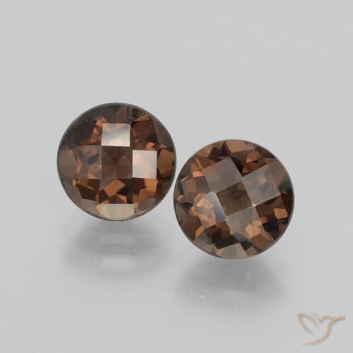 3.56 ct Round Checkerboard Smoky Quartz, 8 mm From Brazil, Photo A