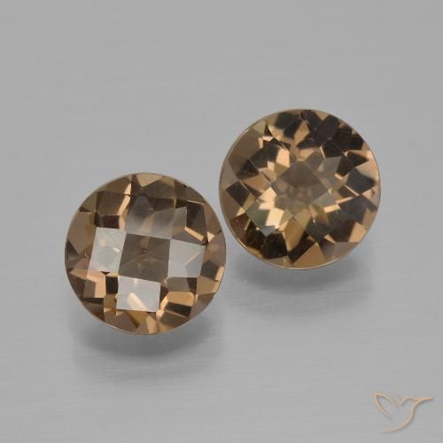 3.03 ct Round Checkerboard Smoky Quartz, 8 mm From Brazil, Photo A
