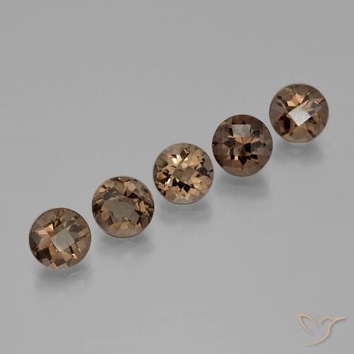 Set aus 5 Stück runder Rauchquarz in brauner Farbe aus Brasilien - Größe 8mm, Gewicht 9,34 ct gesamt / Durchschn. je 1,87 ct, Farbe: Lebkuchen braun, Mohs-Härte 7 Geeignet für den täglichen Gebrauch im Schmuck, Photo A